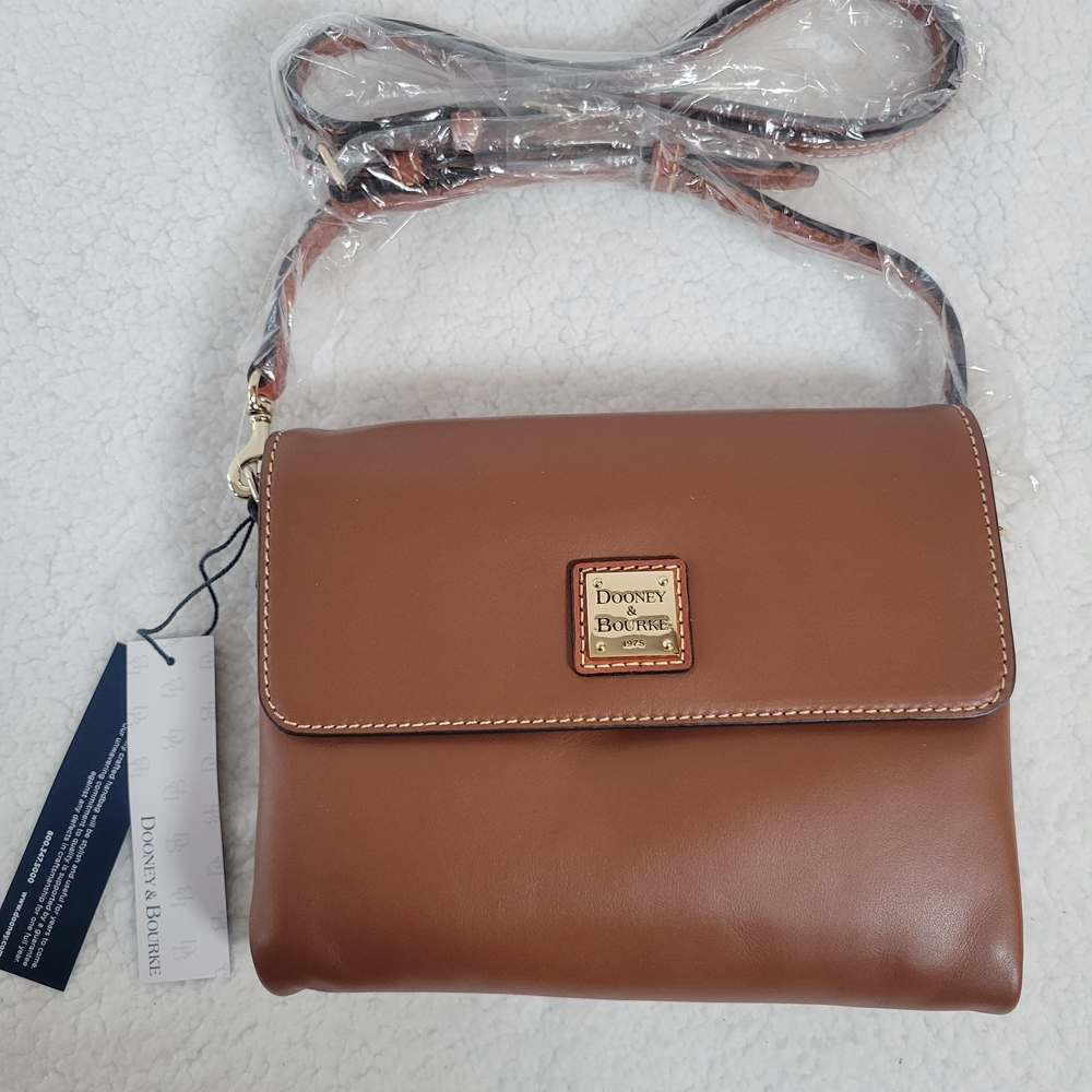 Dooney & Bourne Hunter Crossbody Bag Saddle Brown Smooth Leather Wexford NWT